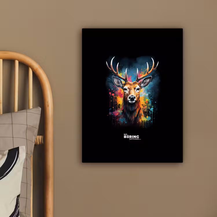 Hert met gewei tussen graffiti spray canvas 2cm klein -sfeer3