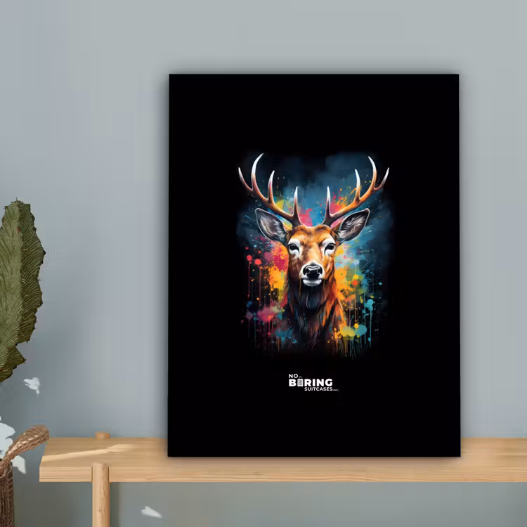 Hert met gewei tussen graffiti spray canvas 2cm klein -sfeer4