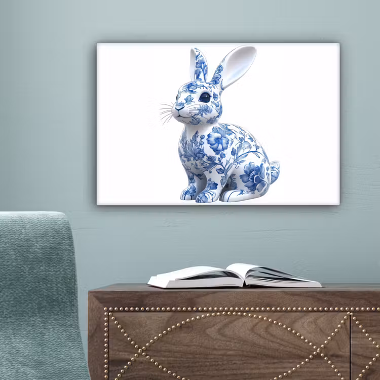 Delftsblauw - Haasje - Wit canvas 2cm klein -sfeer4