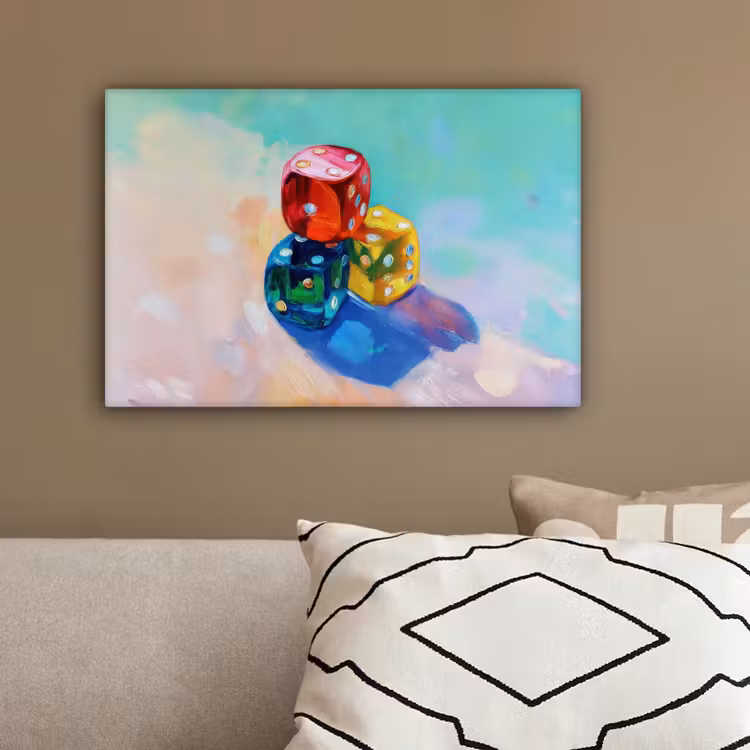 Dobbelstenen - Kleurrijk - Getallen - Stipjes canvas 2cm klein -sfeer3