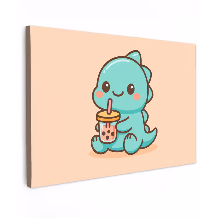 Dino - Boba - kawaii - Oranje canvas 2cm klein -z3d