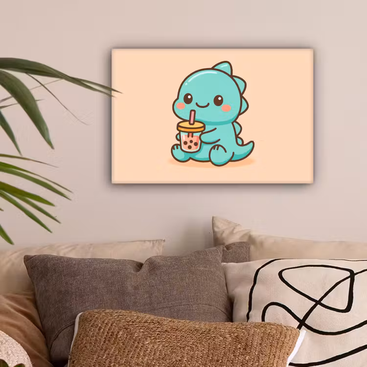 Dino - Boba - kawaii - Oranje canvas 2cm klein -sfeer1