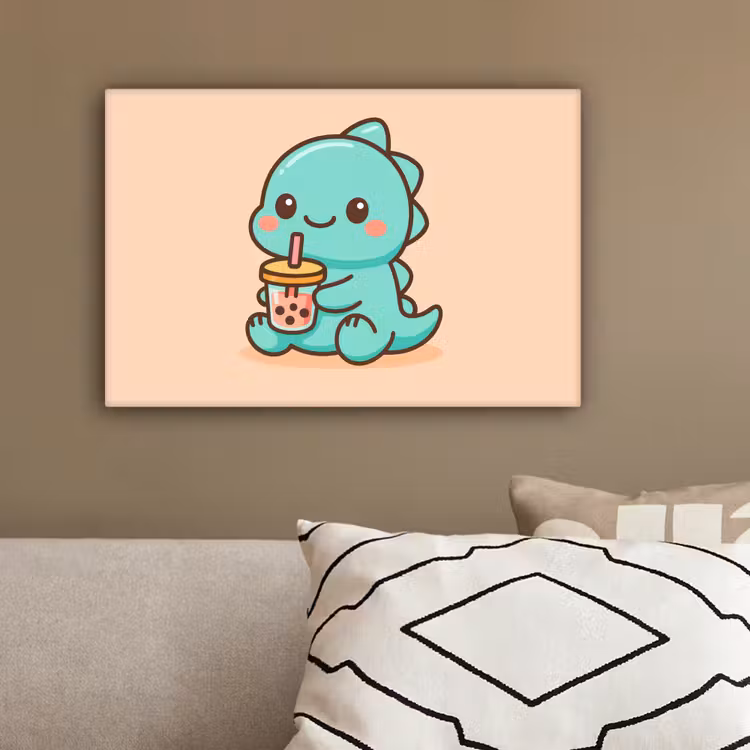 Dino - Boba - kawaii - Oranje canvas 2cm klein -sfeer3