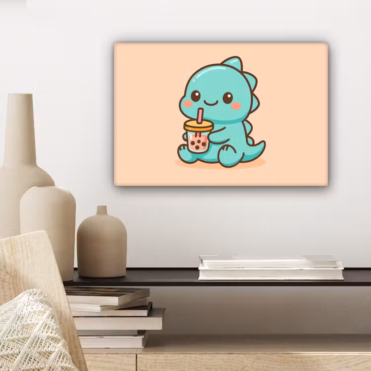 Dino - Boba - kawaii - Oranje canvas 2cm klein -sfeer6