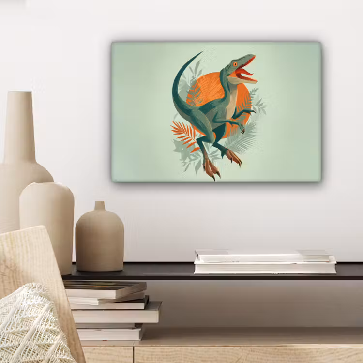 Dino - Bladeren - Grafisch - Groen canvas 2cm klein -sfeer6