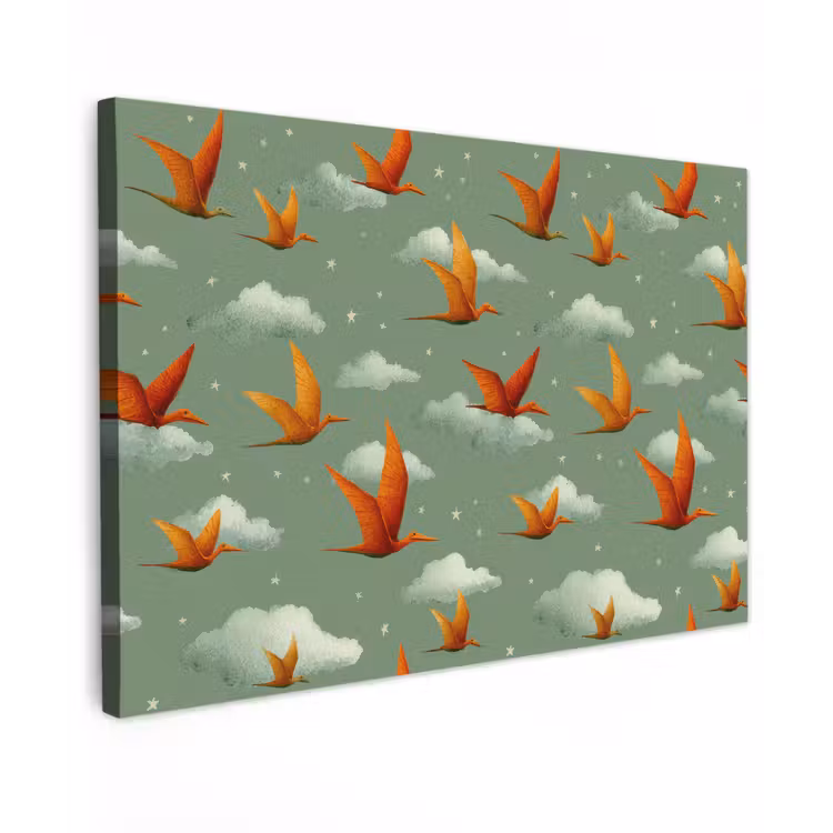 Dinosaurussen - Wolken - Sterren - Oranje canvas 2cm klein -z3d