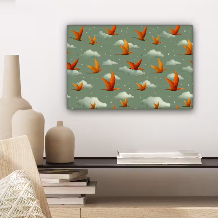 Dinosaurussen - Wolken - Sterren - Oranje canvas 2cm klein -sfeer6