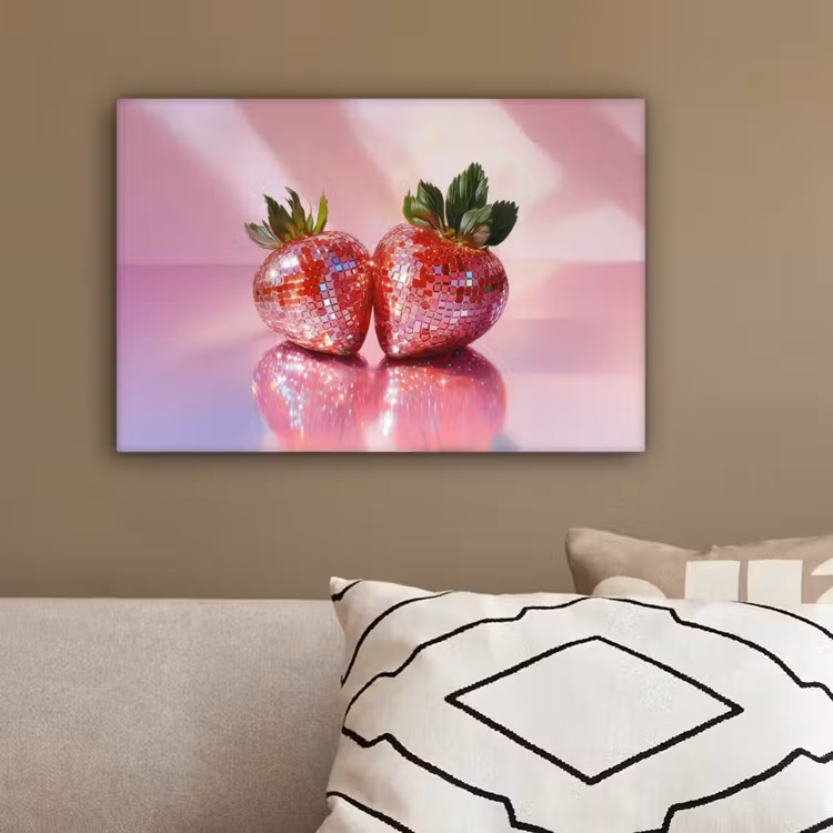 Disco - Fruit - Glitter - Strawberry canvas 2cm klein -sfeer3