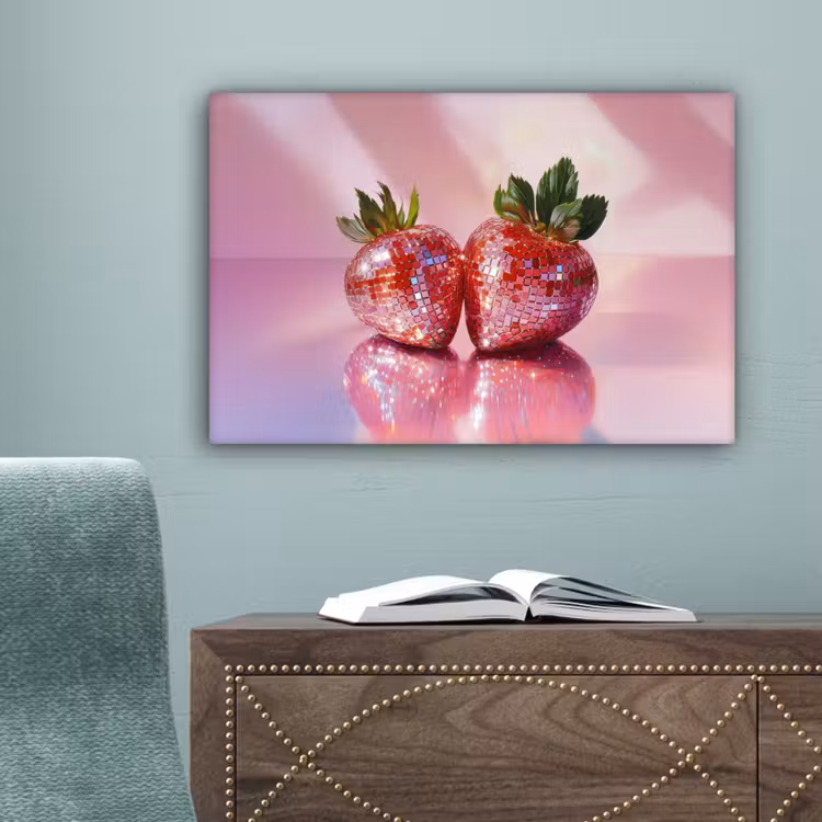 Disco - Fruit - Glitter - Strawberry canvas 2cm klein -sfeer4