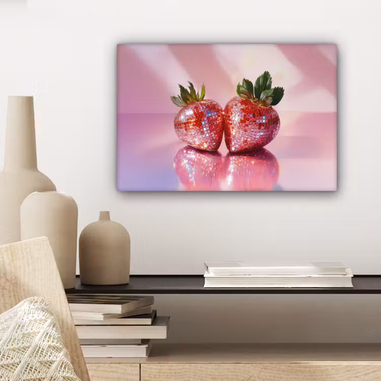 Disco - Fruit - Glitter - Strawberry canvas 2cm klein -sfeer6