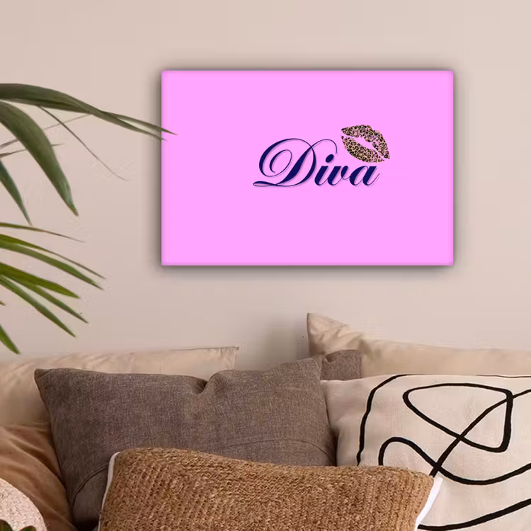 Diva - Lip - Panterprint - Roze canvas 2cm klein -sfeer1