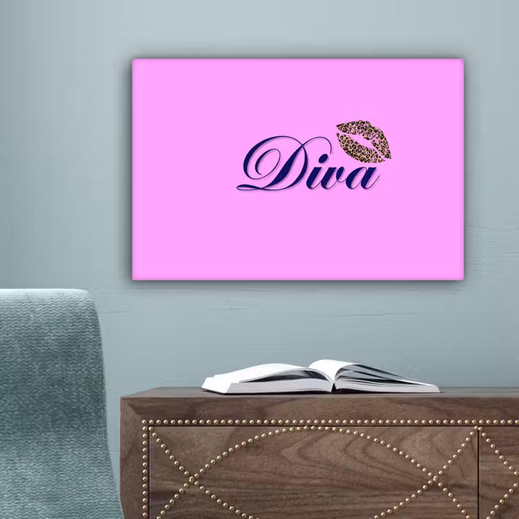 Diva - Lip - Panterprint - Roze canvas 2cm klein -sfeer4