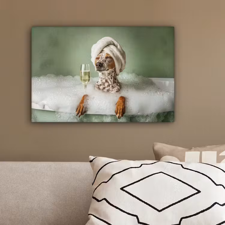 Hond - Bad - Champagne - Handdoek canvas 2cm klein -sfeer3