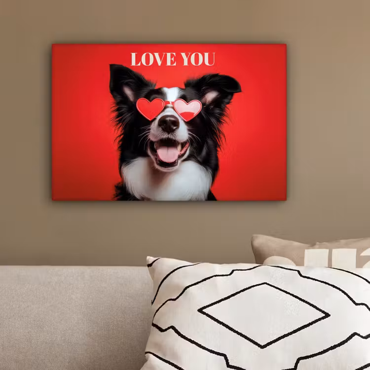 Hond - Hartjesbril - Loveyou - Rood canvas 2cm klein -sfeer3