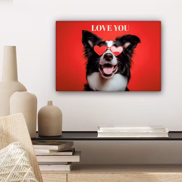 Hond - Hartjesbril - Loveyou - Rood canvas 2cm klein -sfeer6