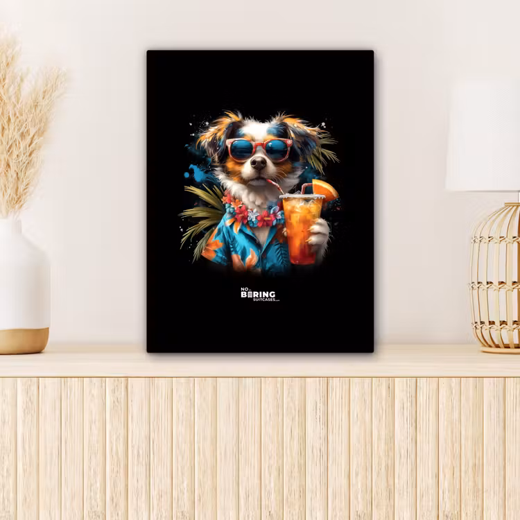 Hond in tropische sferen canvas 2cm klein -sfeer5