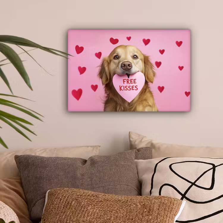 Hond - Kiss- Valentijn - Hartjes canvas 2cm klein -sfeer1