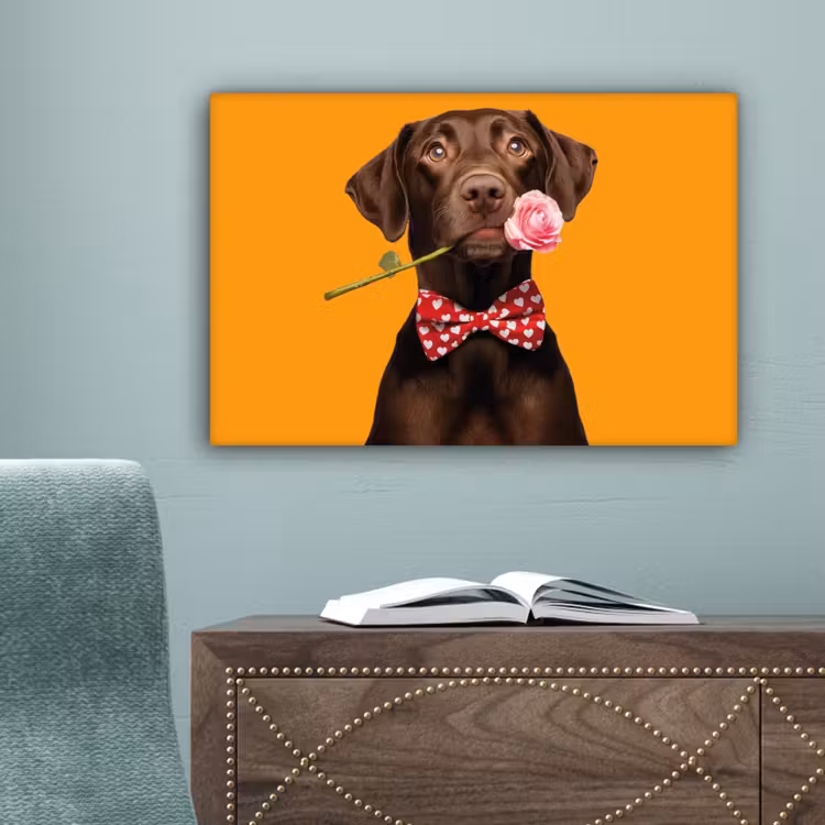 Hond - Oranje - Roos - Valentijn canvas 2cm klein -sfeer4