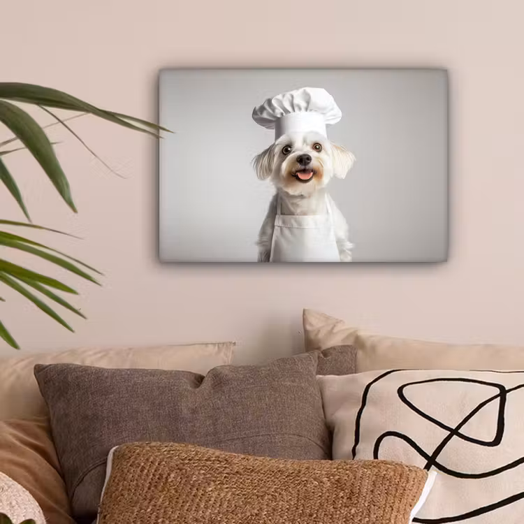 Hond - Wit - Kok canvas 2cm klein -sfeer1