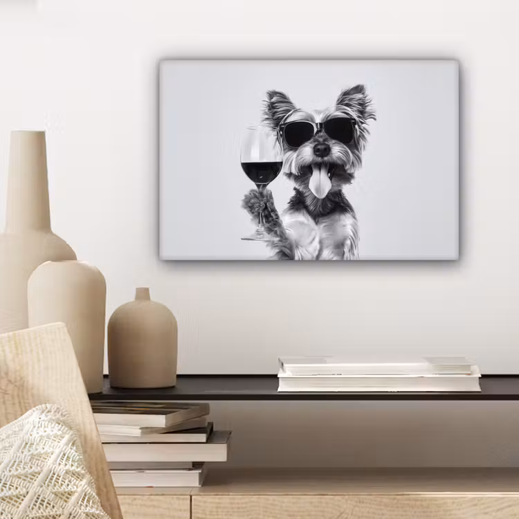 Hondje - Wijnglas - Zonnebril - Enthousiast canvas 2cm klein -sfeer6