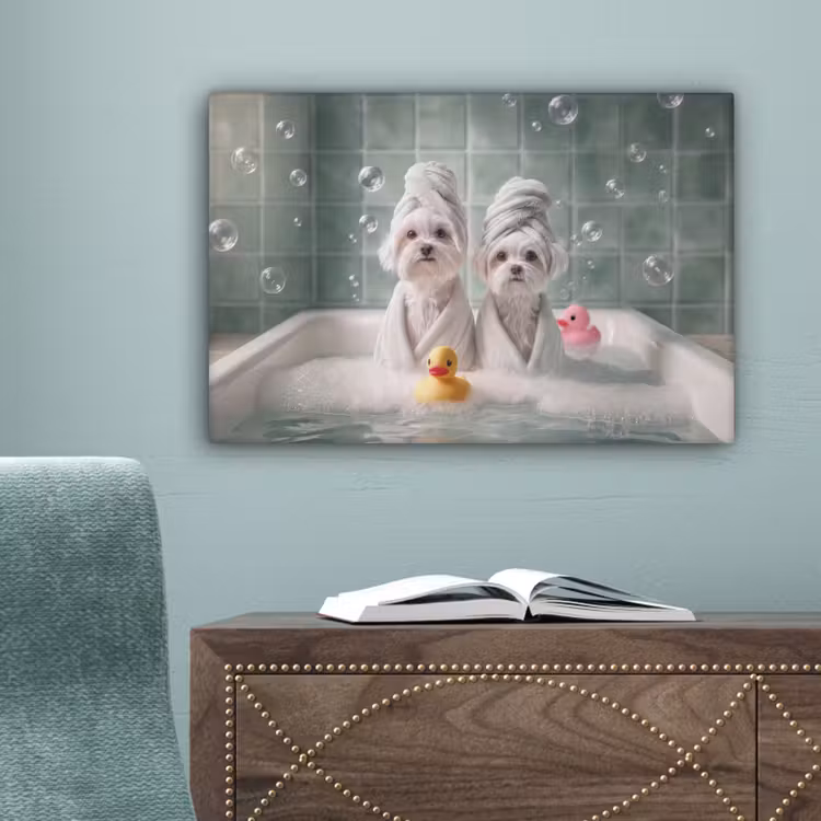 Hondjes - Badkuip - Badeendjes - Handdoeken canvas 2cm klein -sfeer4