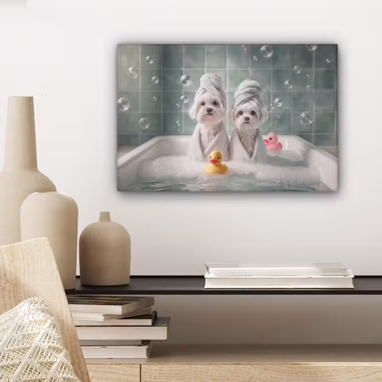 Hondjes - Badkuip - Badeendjes - Handdoeken canvas 2cm klein -sfeer6