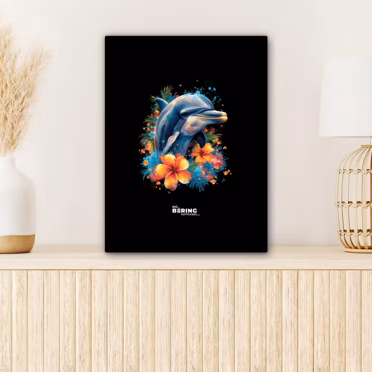 Dolfijn te midden van graffiti bloemen canvas 2cm klein -sfeer5