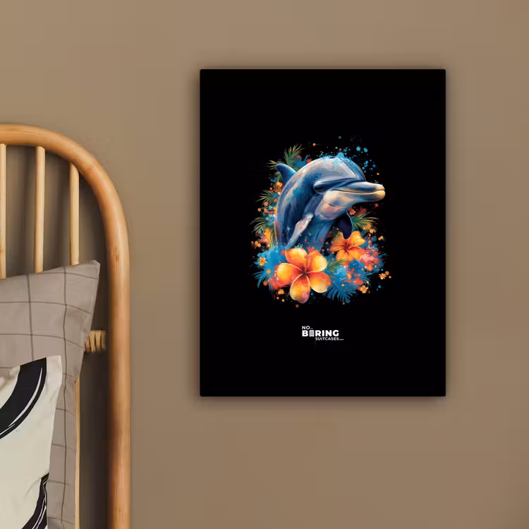 Dolfijn te midden van graffiti bloemen canvas 2cm klein -sfeer3