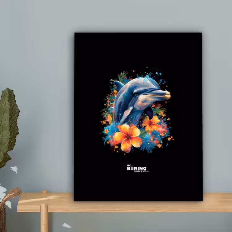 Dolfijn te midden van graffiti bloemen canvas 2cm klein -sfeer4
