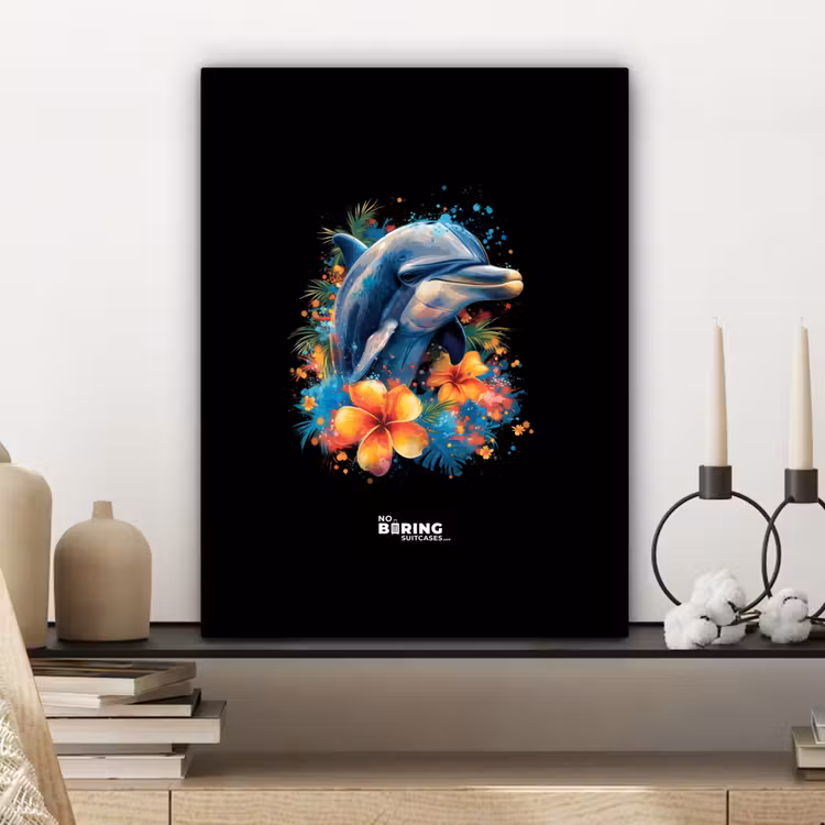 Dolfijn te midden van graffiti bloemen canvas 2cm klein -sfeer6