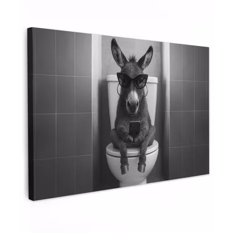 Ezel - Telefoon - Toilet - Zwart - Wit canvas 2cm klein -z3d