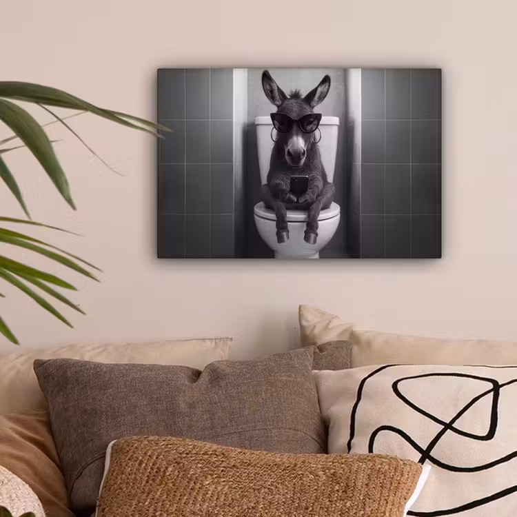 Ezel - Telefoon - Toilet - Zwart - Wit canvas 2cm klein -sfeer1