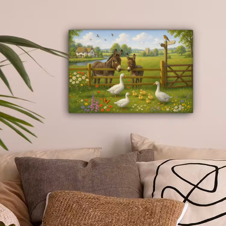 Ezels - Ganzen - Kleurrijk canvas 2cm klein -sfeer1