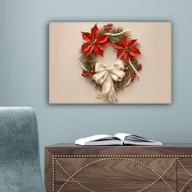 Deurkrans - Strik - Kerst - Rood - Groen canvas 2cm klein -sfeer4
