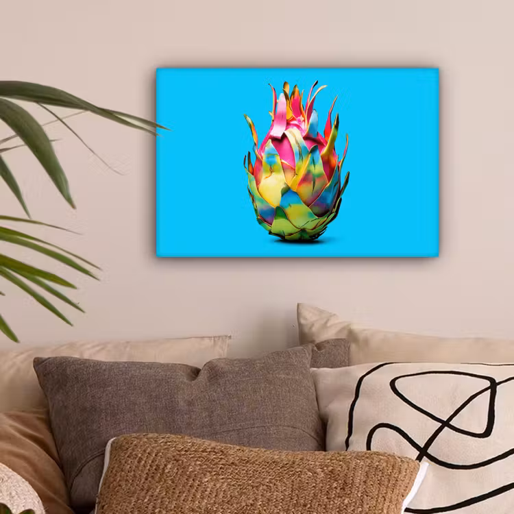Drakenfruit - Blauw - Levendig canvas 2cm klein -sfeer1