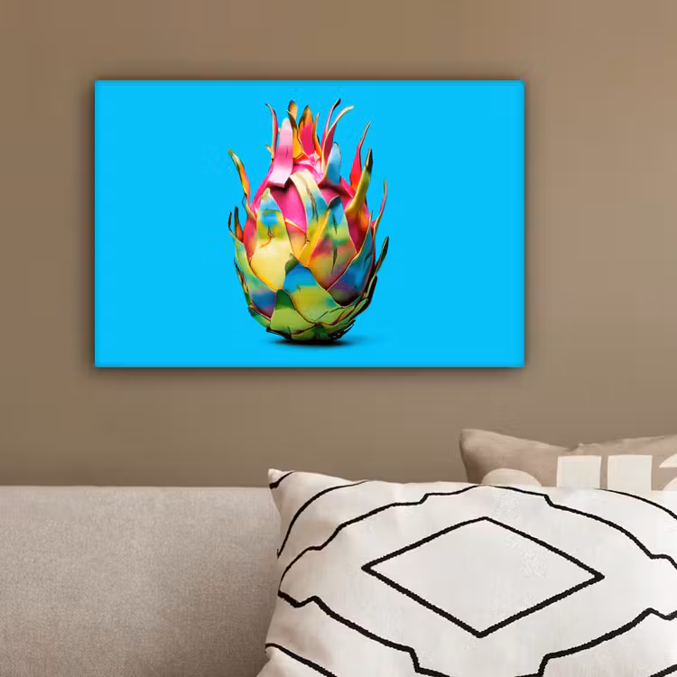 Drakenfruit - Blauw - Levendig canvas 2cm klein -sfeer3