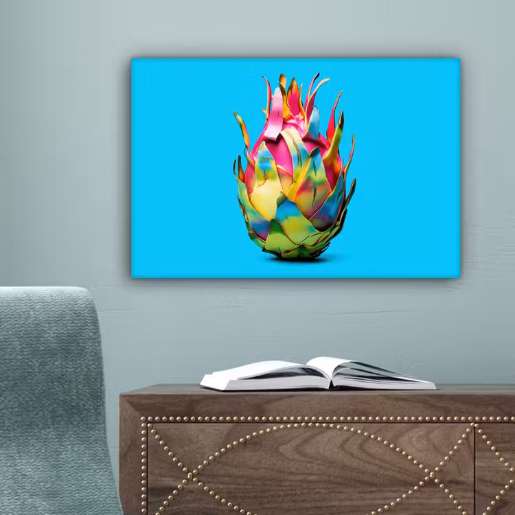 Drakenfruit - Blauw - Levendig canvas 2cm klein -sfeer4