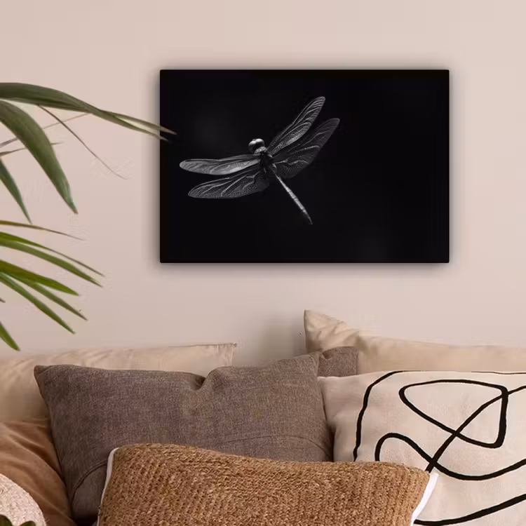 Libelle - Dieren - Zwart - Insect canvas 2cm klein -sfeer1