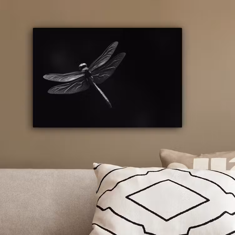 Libelle - Dieren - Zwart - Insect canvas 2cm klein -sfeer3