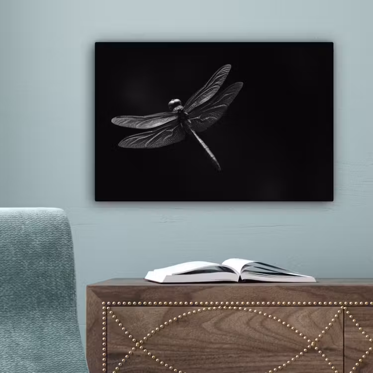Libelle - Dieren - Zwart - Insect canvas 2cm klein -sfeer4