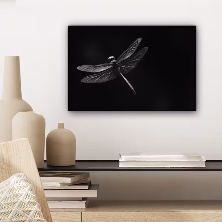 Libelle - Dieren - Zwart - Insect canvas 2cm klein -sfeer6