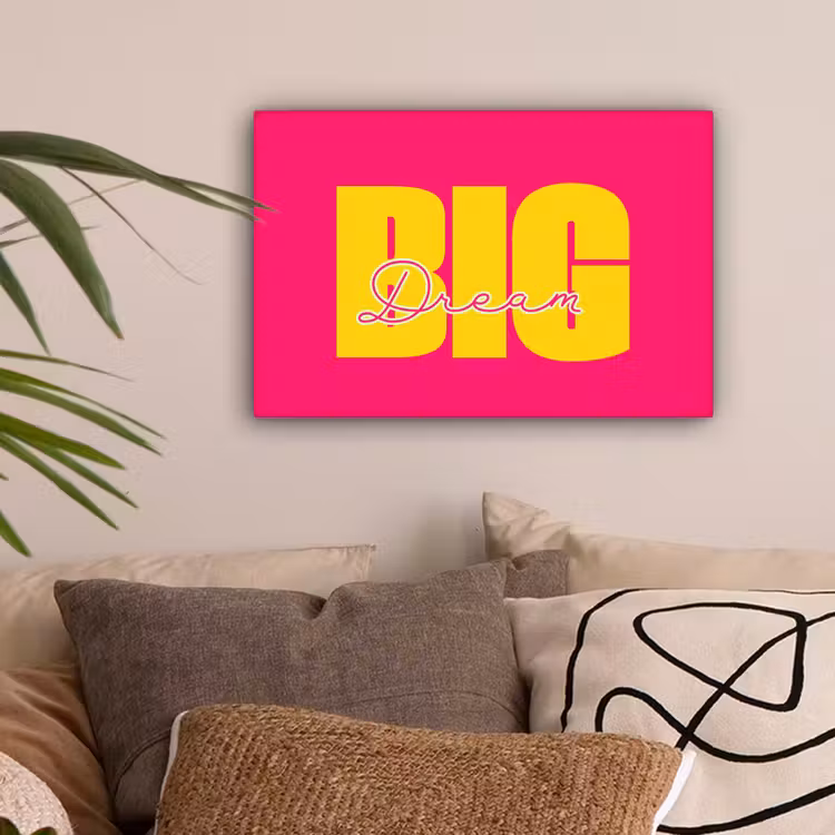 Dream big - Roze - Geel - Minimalistisch canvas 2cm klein -sfeer1