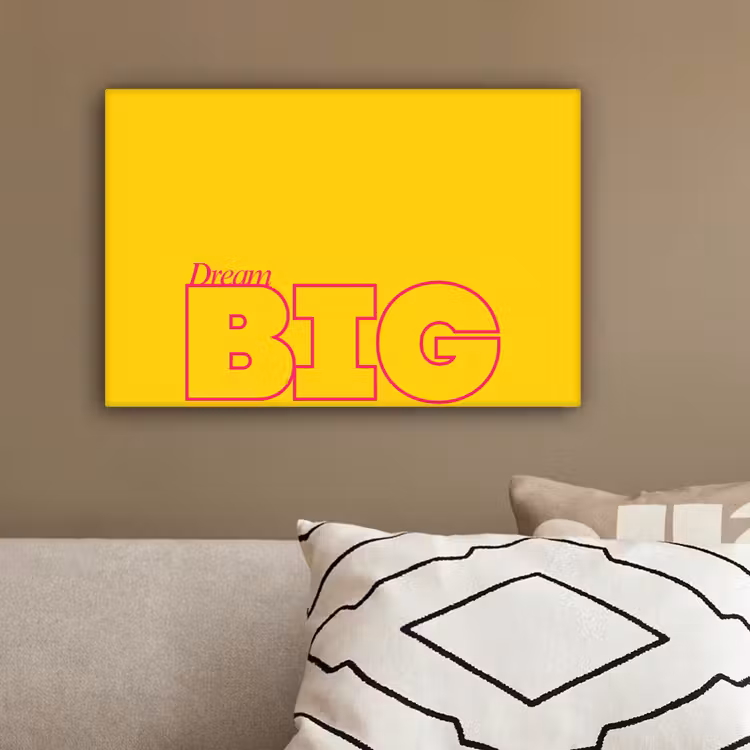 Dream big - Geel - Grafisch canvas 2cm klein -sfeer3