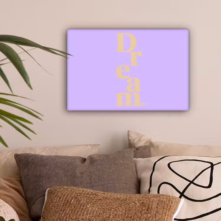 Dream - Paars - Typografisch canvas 2cm klein -sfeer1