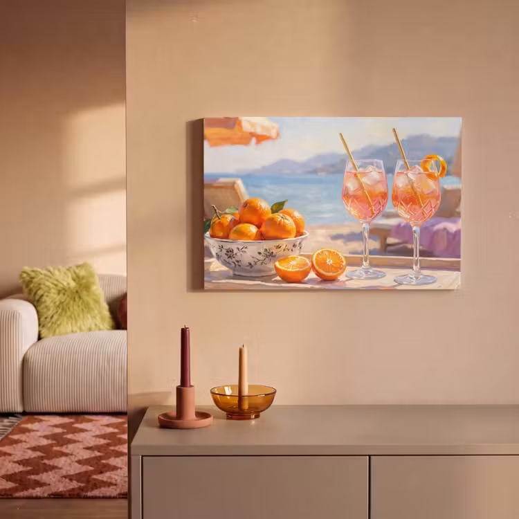 Drank - Glazen - Strand - Zomer - Oranje canvas 2cm klein -sfeer1