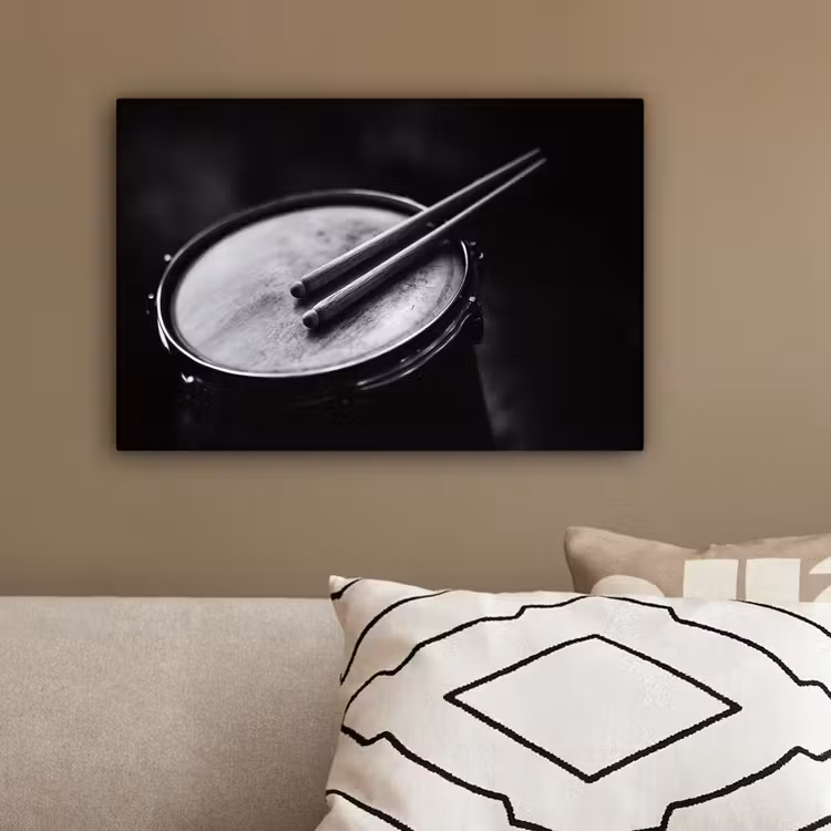 Trommel - Close-up - Drumstokken - Zwart canvas 2cm klein -sfeer3