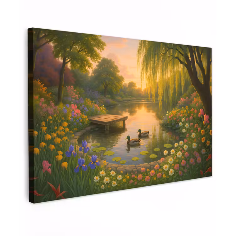 Eenden - Vijver - Bloemen canvas 2cm klein -z3d