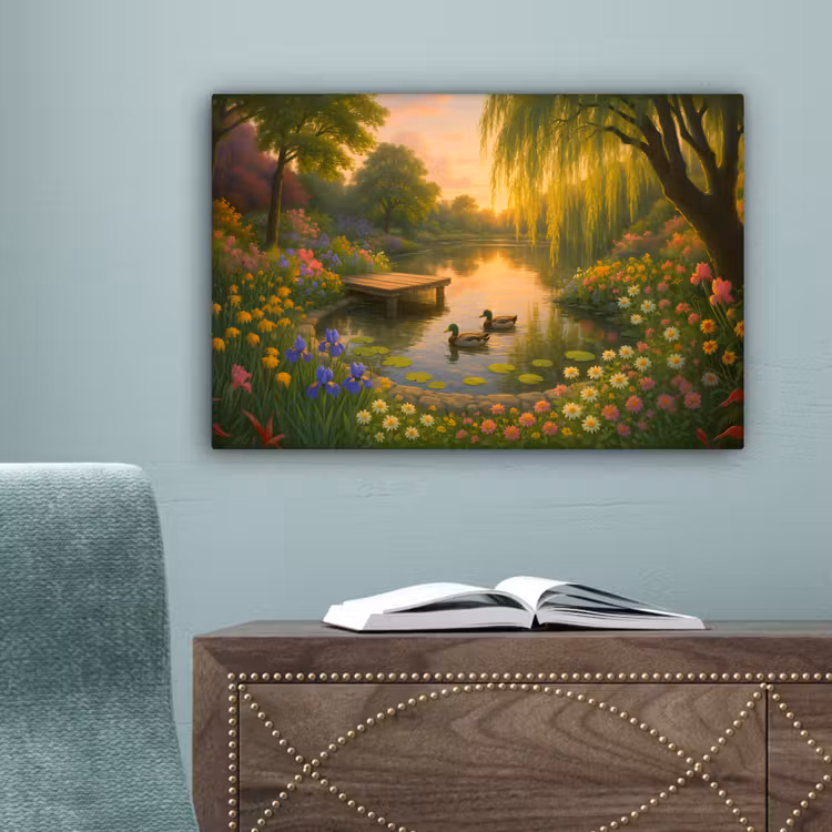 Eenden - Vijver - Bloemen canvas 2cm klein -sfeer4