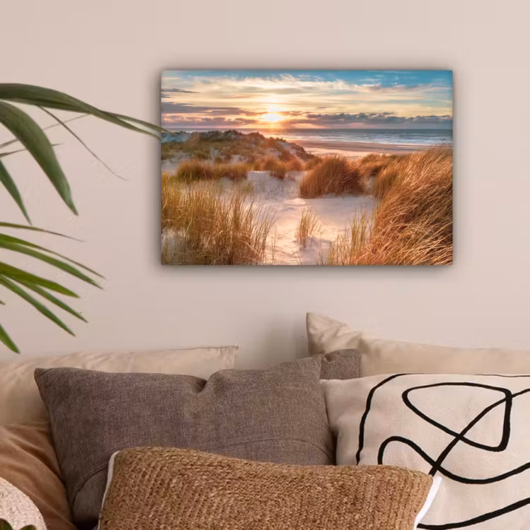 Duin - Planten - Zonsondergang - Strand - Zee canvas 2cm klein -sfeer1