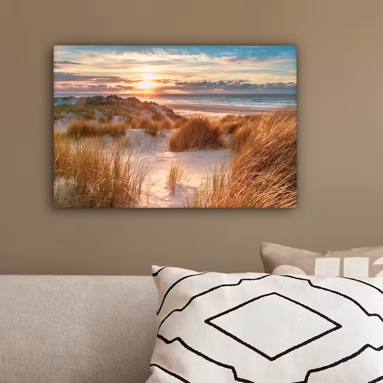Duin - Planten - Zonsondergang - Strand - Zee canvas 2cm klein -sfeer3